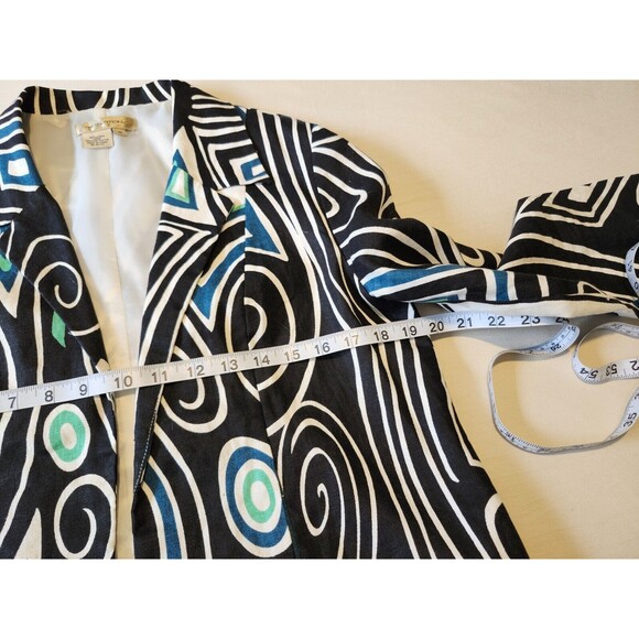 Transition Women's 100% Linen Jacket size 10 Blazer Geometric Black & Blue LNC - Picture 5 of 7